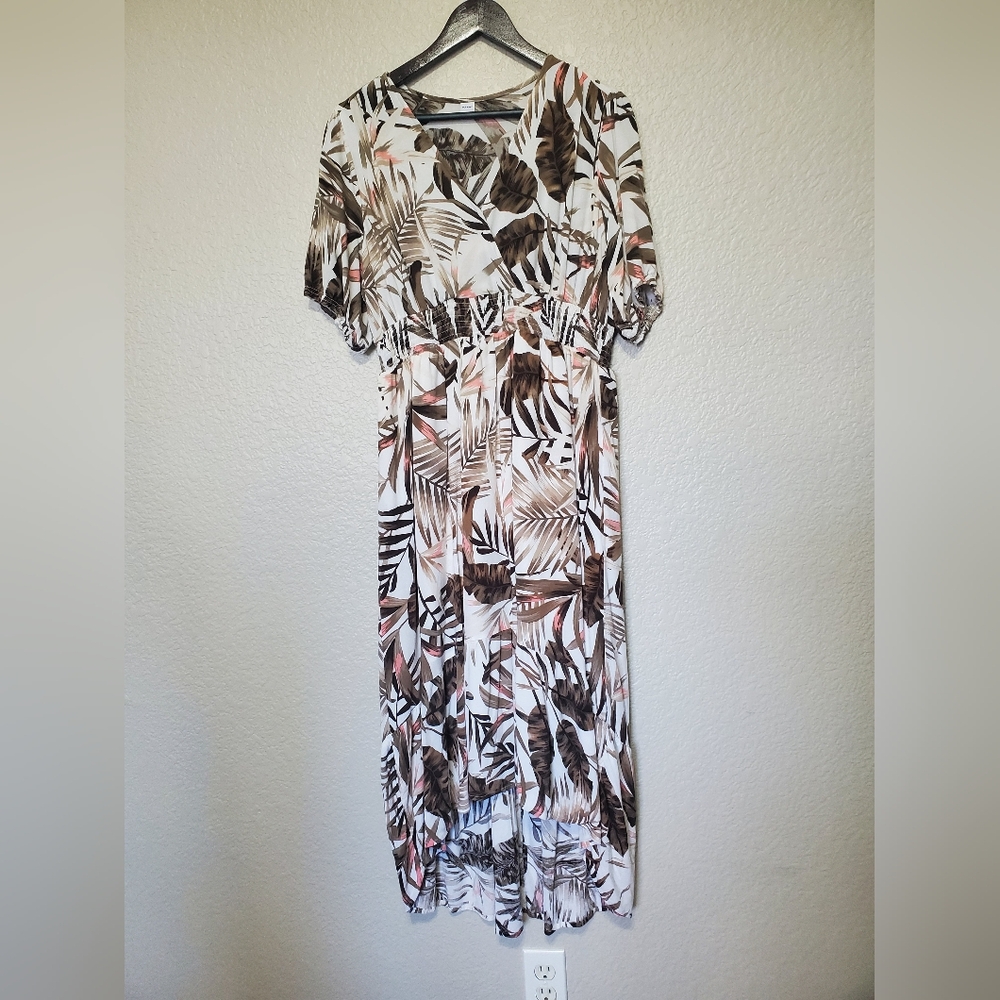 Old Navy Leaf Print V-Neck Short Sleeve Maxi Casual Dress Women's Size Large